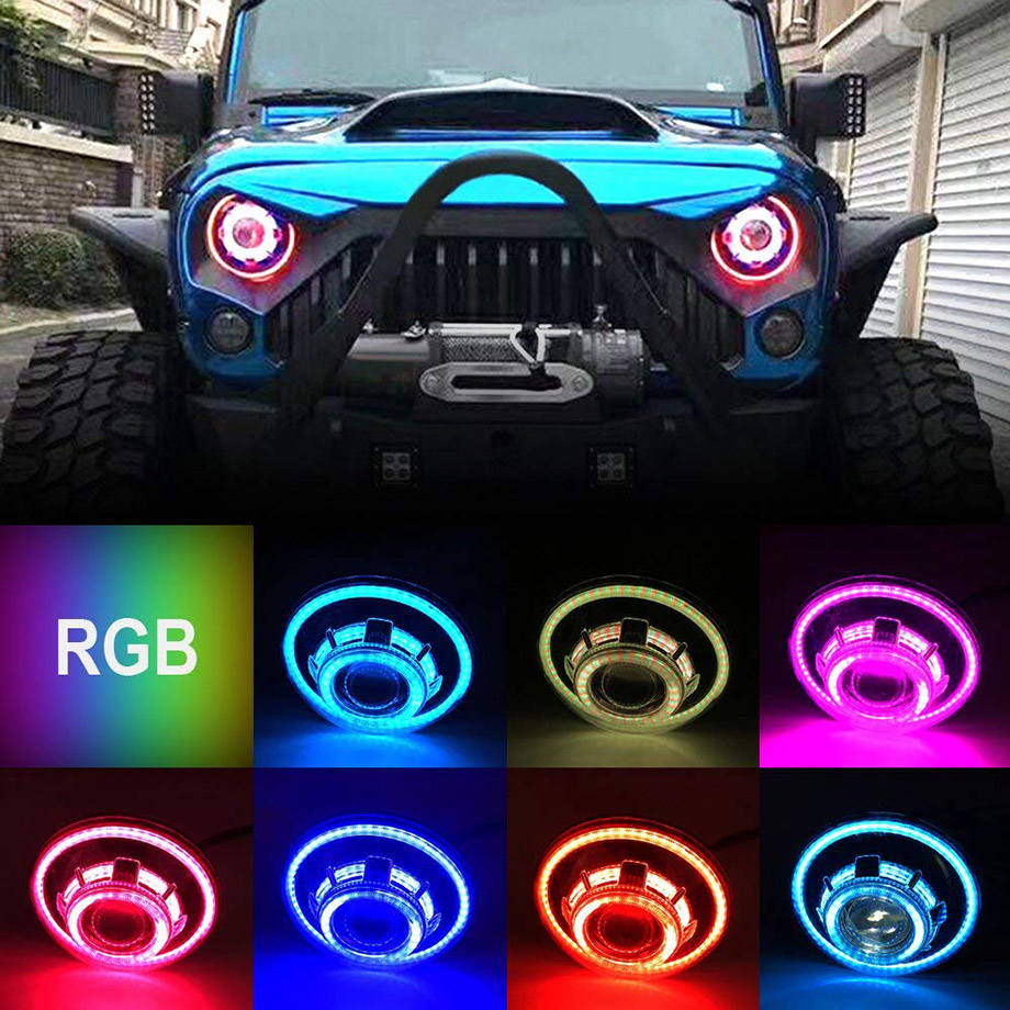 カリフォルニアマッドスター California Mudstar ラングラー Jkなど Rgb Led カスタムヘッドライト 7インチ Drlリングラウンドブルートゥース 90w 7400ルーメン キャルウイング パーツセンター