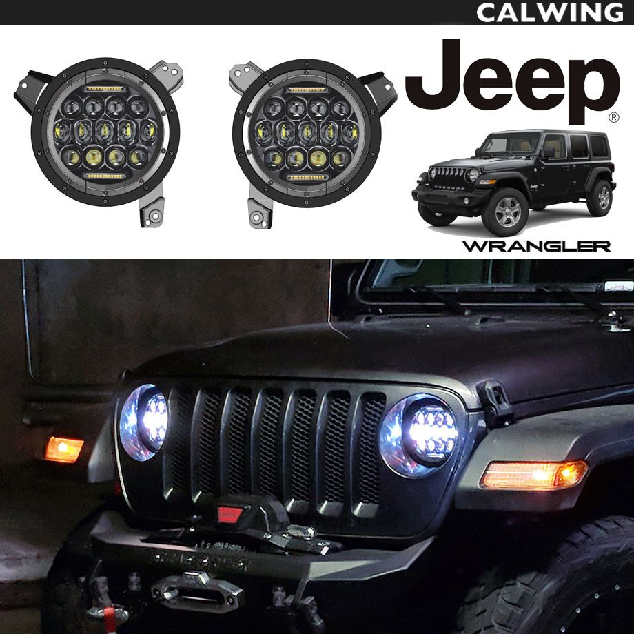 Jeep ジープ Wrangler ラングラー Jl 超高輝度 カスタム Ledヘッドライト Rgbアクセント付 Drl Hi Low Ledヘッドライト Led オフロード 18y アメ車パーツ キャルウイング パーツセンター